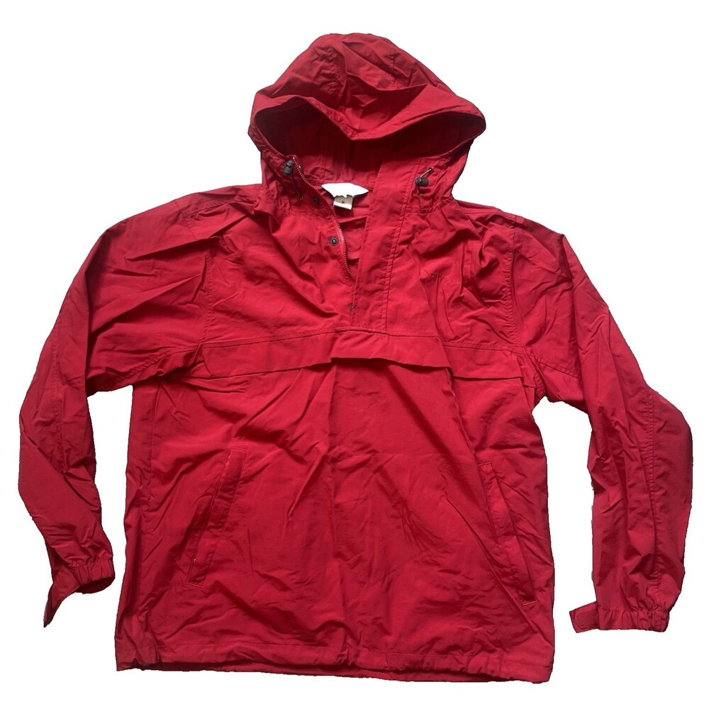 Orvis Jacket Men Medium Red 1/4 Zip Pullover Hood Lightweight Anorak Windbreaker